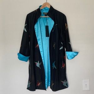 Heidi Daus Embroidered Black and Blue Open Front Jacket